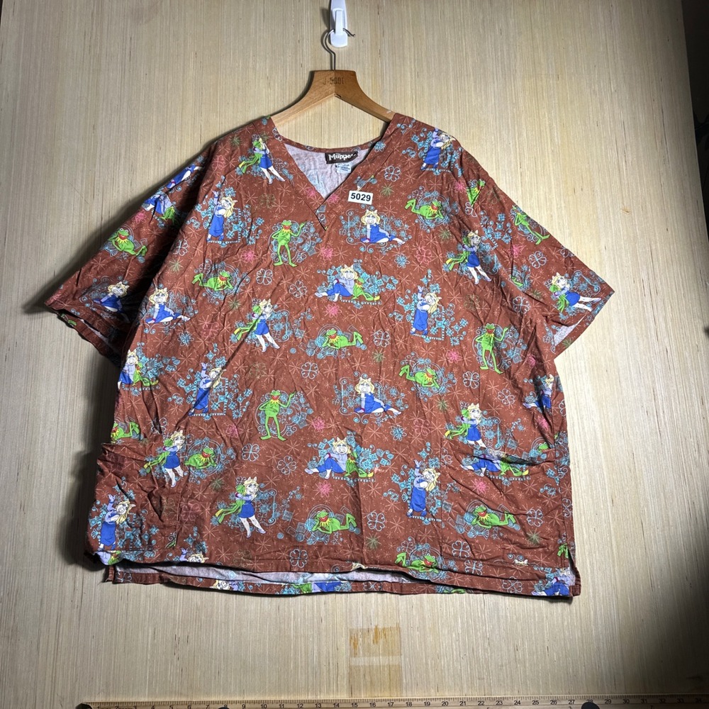 Vintage The Muppets Scrub Top Mens 3XL Brown 90s Kermit Miss Piggy  Y2K
